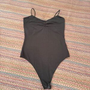 American Eagle Ruched Spaghetti Stray Army Green Bodysuit Small w/snap closure